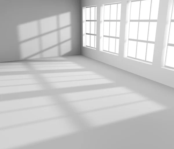 Sala vazia branca com janelas — Fotografia de Stock