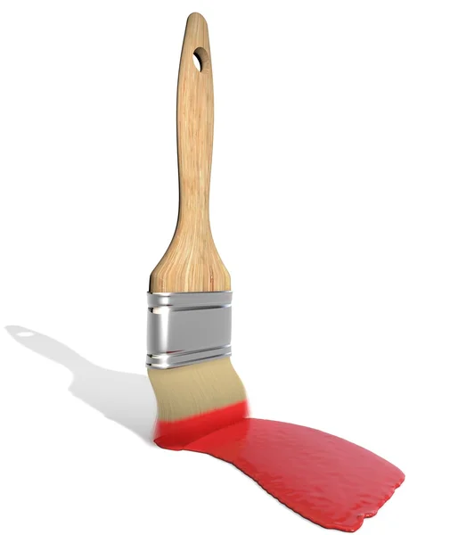 Brosse avec couleurs de peinture rouge — Photo