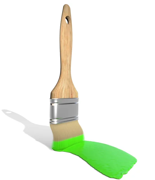 Yeşil boya renkleri ile fırça — Stok fotoğraf