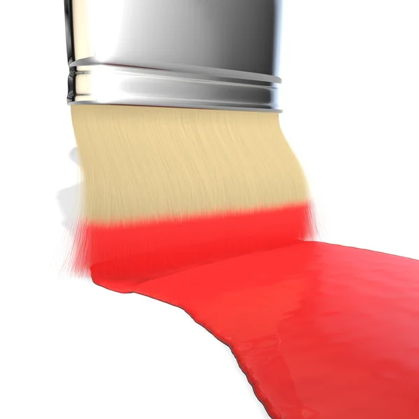 Borstel met rode verfkleuren — Stockfoto