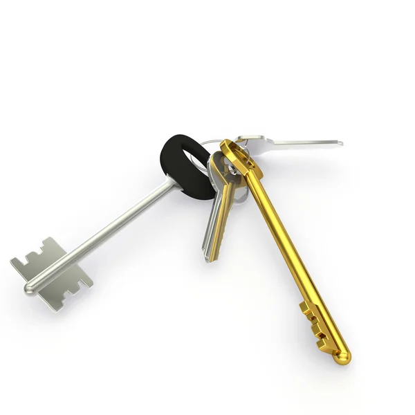 A bunch of big and small door keys with one gold — Stock Photo, Image