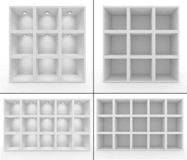 Collection. Empty white shelves with lighting clipart
