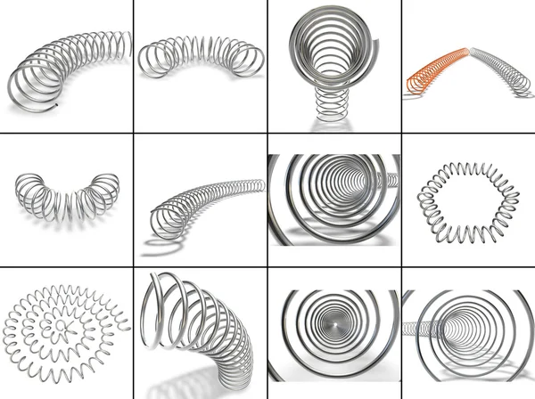 Uma grande coleção de molas metálicas em diferentes posições — Fotografia de Stock