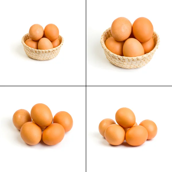 Collection of fresh eggs in the basket on an isolated background — Stock Photo, Image