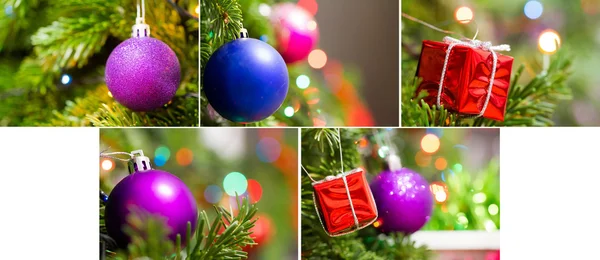 Collezione di sfondi natalizi con albero di Natale e un giocattolo — Foto Stock