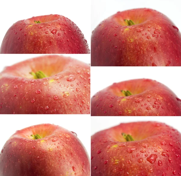 Sammlung. Apfel mit Tröpfchen aus nächster Nähe — Stockfoto