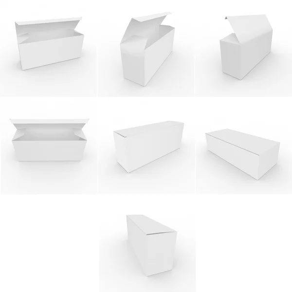 Recolha de caixas brancas em branco de chá e outros produtos e mercadorias Imagem De Stock