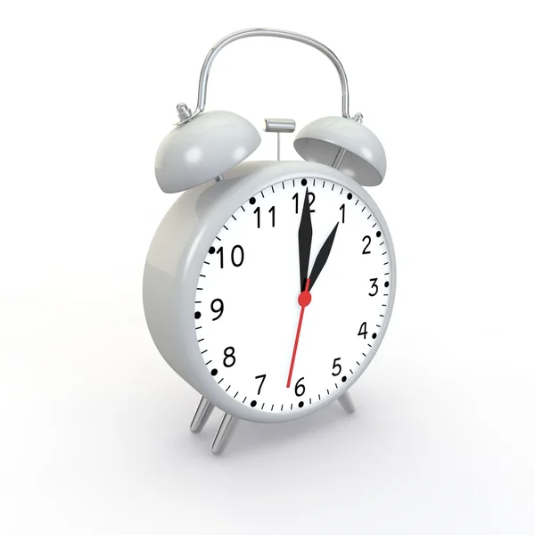 Velho relógio de alarme cinza em um fundo branco — Fotografia de Stock