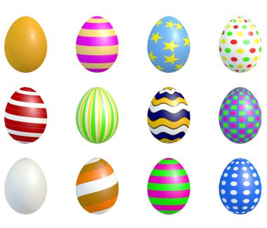 Beyaz izole arka plan üzerinde renkli Paskalya yumurtaları