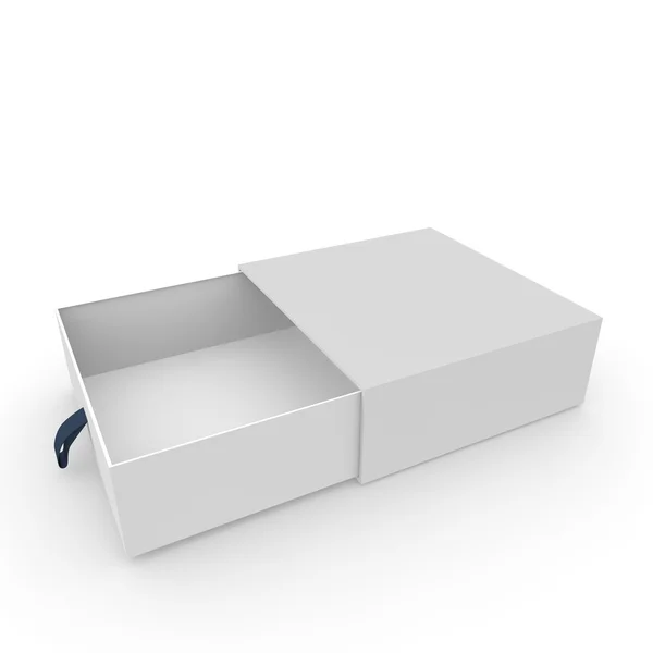 Caixa branca aberta em branco com corda — Fotografia de Stock
