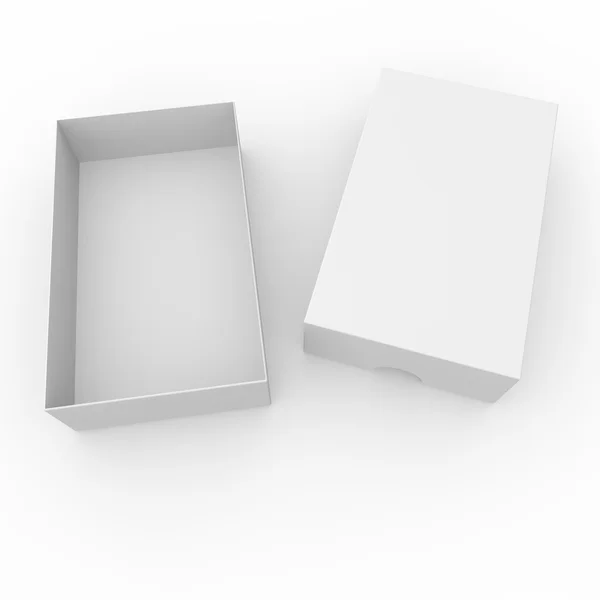 Відкрийте білу порожню коробку. З отвором на кришці, щоб відкрити — стокове фото