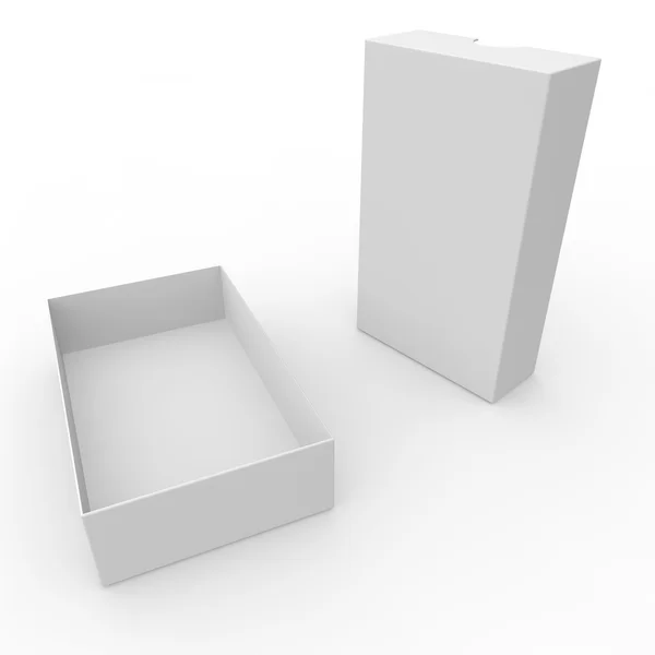 Ouvrir le carton blanc blanc. Avec un trou sur le couvercle pour ouvrir — Photo