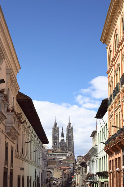 Venezuela Street and Basilica in Quito, Ecuador