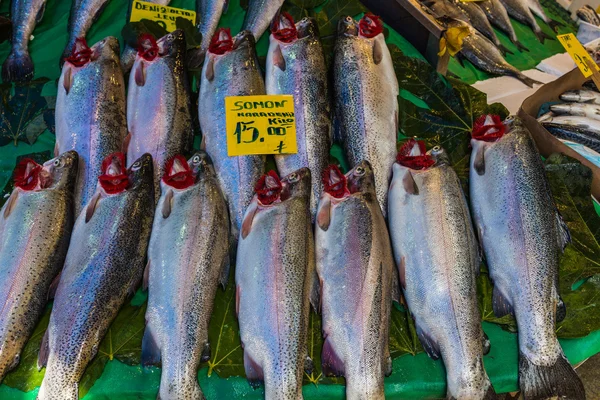 Peixes do mar em balcão no mercado — Fotografia de Stock