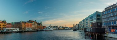 panoramic view of Malmo at sunset clipart