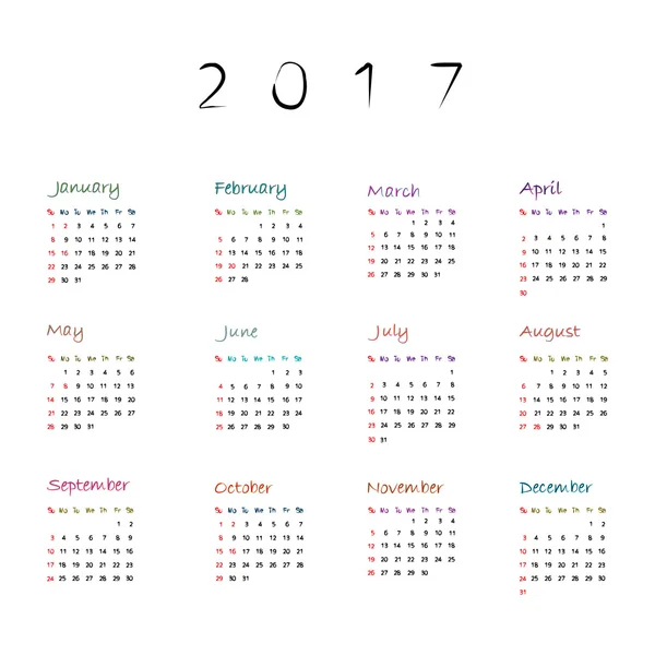 2017 full kalender på vit — Stockfoto