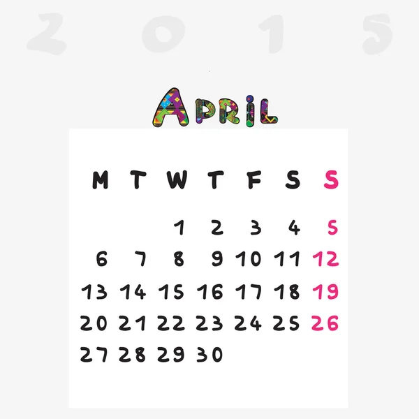 Kalender för 2015 april — Stockfoto