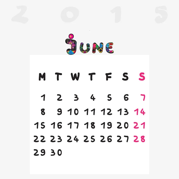 Calendario 2015 junio —  Fotos de Stock