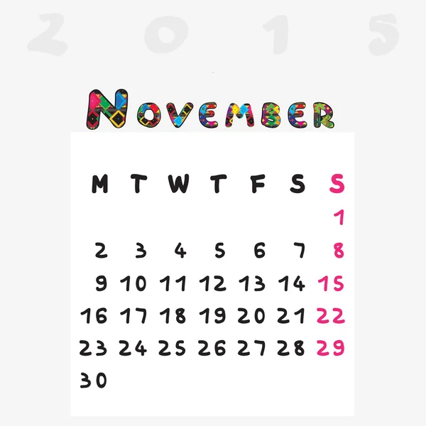 カレンダー 11 月 2015 — ストック写真