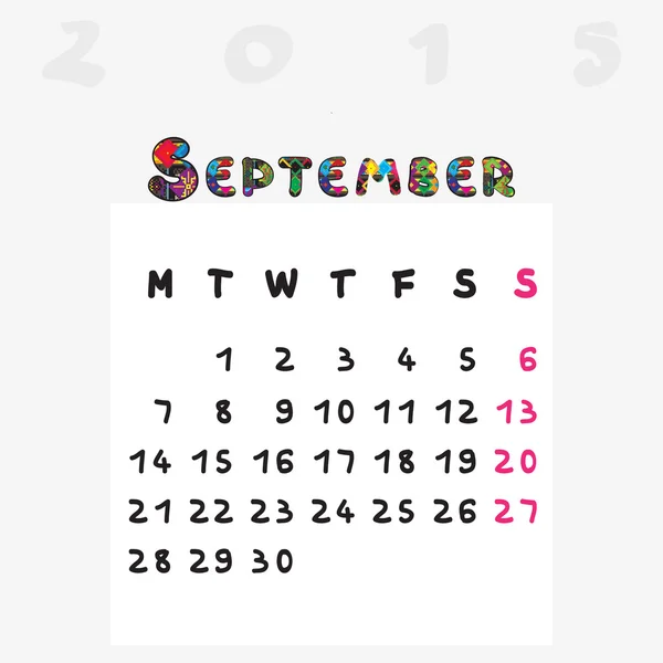 Kalender 2015 September — Stockfoto