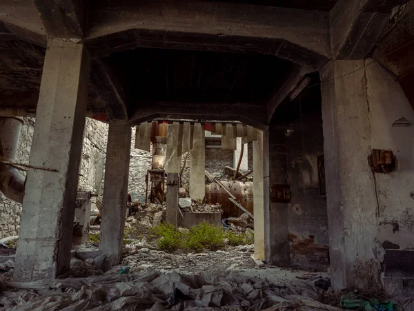 Abandoned factory. Industrial interior, abandoned factory building