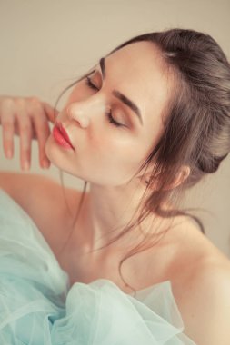 Pastel-colored portrait of serene beautiful woman