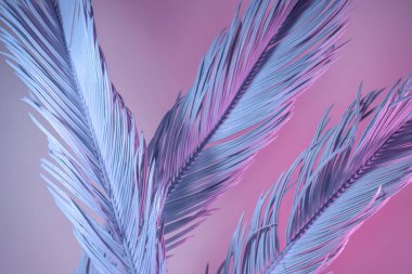 Neon ışığında güzel bir palmiye yaprağı. Minimalizm retro tarzı konsept. Tasarım için arkaplan dokusu. 