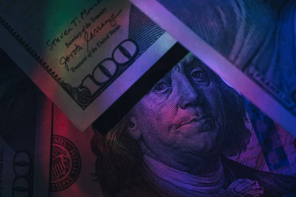 100 Dolarla Franklin Yüzünü Kapat Amerikan Amerikan Doları Nakit Para — Stok fotoğraf
