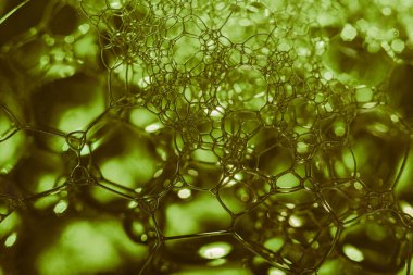 Güzel, soyut sabun köpüklerini kapatın. Tasarım için arkaplan modeli. Makro fotoğrafçılık görünümü.