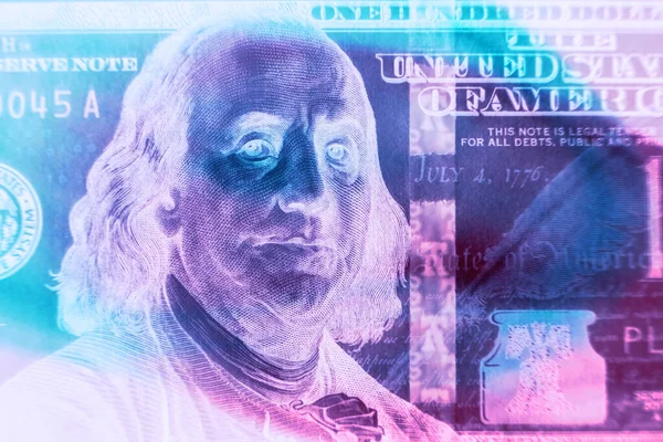 Close Franklin Face One Hundred Dollar American Dollars Cash Money — Stock Fotó