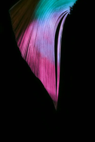 Fermer Belles Pages Livres Dans Lumière Multicolore Une Nuit Modèle — Photo