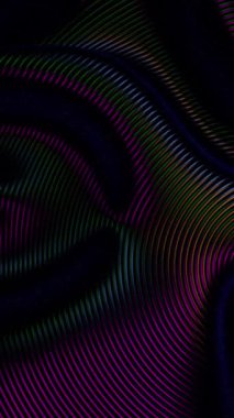 Siyah bir arkaplanda mor ve turuncu renkli canlı soyut dalga desenleri.