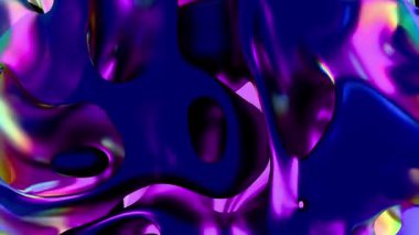 Siyah bir arkaplanda mor ve turuncu renkli canlı soyut dalga desenleri.