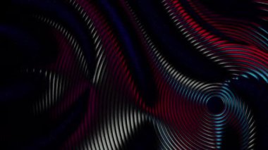 Siyah bir arkaplanda mor ve turuncu renkli canlı soyut dalga desenleri.