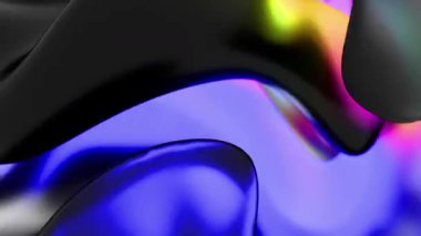 Siyah bir arkaplanda mor ve turuncu renkli canlı soyut dalga desenleri.