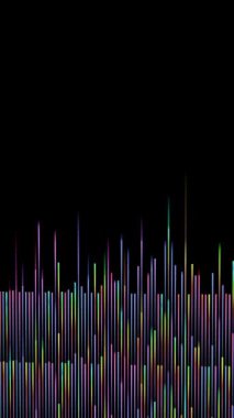 Koyu bir arkaplan karşısında çeşitli renklerde dikey çizgilerin canlı bir deseni.