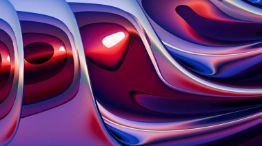 Kırmızı ve Mavi ile soyut Veri Görselleştirmesi pürüzsüz ışıklandırma ve derinliğe sahip modern bir soyut arkaplan olarak oluşturuldu. Teknoloji projeleri, sunumlar, sosyal medya, web ve baskı tasarımı için ideal.