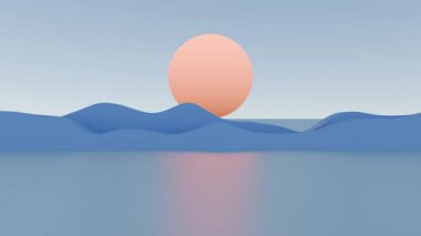 Pürüzsüz dalgaların ve sakin suyun üzerinde gün batımını barındıran sakin ve soyut bir manzara..