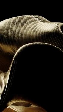 Soyut ve dalgalı bir heykelin yakın plan görüntüsü. Karanlık bir arkaplanda karmaşık çizgiler var..