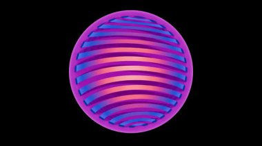 Mor ve mavi tonlarda dalgalı çizgiler içeren canlı, soyut bir küre..