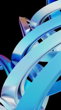 Siyah bir arkaplanda mavi ve gümüş tonlarda dinamik soyut dalga desenleri.