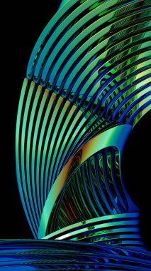 Renkli Çizgili Soyut Metalik Heykel Yeşil Mavi Modern