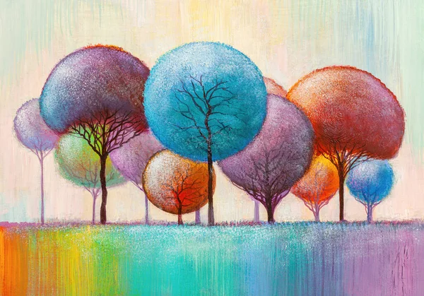 Paisagem Pintura Óleo Árvores Abstratas Coloridas Impressionista Pintado Mão — Fotografia de Stock