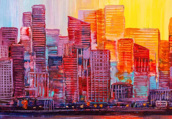 Pintura Artística Rascacielos Estilo Abstracto Paisaje Urbano Panorama —  Fotos de Stock