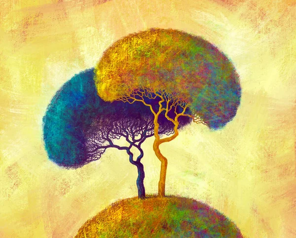 Bunte Abstrakte Bäume Handgemalter Impressionist Digitale Kunst Malerei Landschaft — Stockfoto