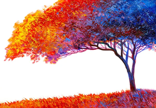 Paisagem Pintura Óleo Árvore Abstrata Colorida Impressionista Pintado Mão Fundo — Fotografia de Stock