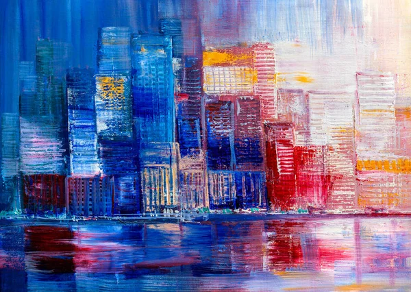 Pintura Artística Rascacielos Estilo Abstracto Paisaje Urbano Panorama — Foto de Stock