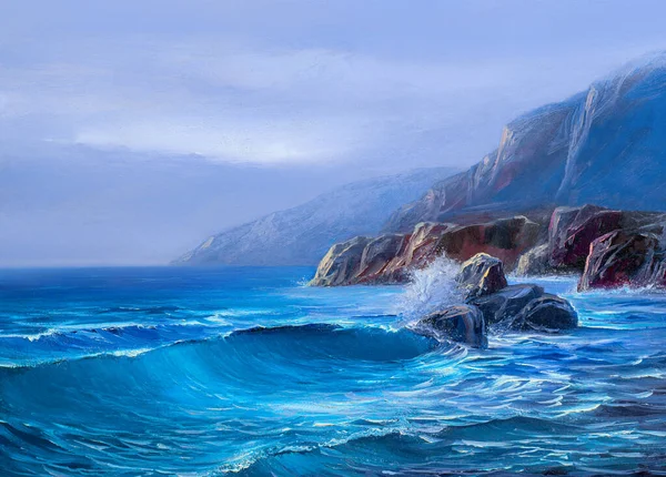 Ráno Moři Vlna Ilustrace Olejomalba Barvy Plátně — Stock fotografie