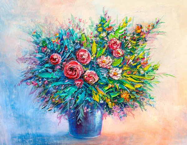 Oil Painting Bouquet Flowers Impressionist Style — Stock Photo, Image