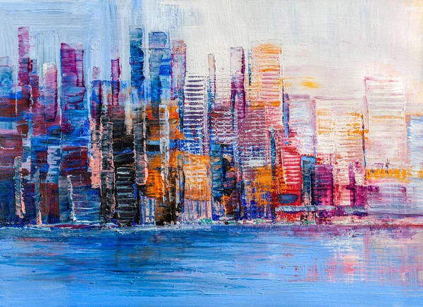 Artistic Painting Skyscrapers Abstract Style Cityscape Panorama Stock Picture